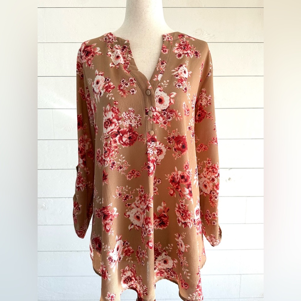 ANDREE BY UNIT TAN BLOUSE SIZE LARGE